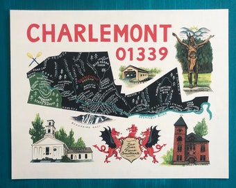 MAP ART / Art Print / Town Map Paintings / Charlemont, MA / 01339