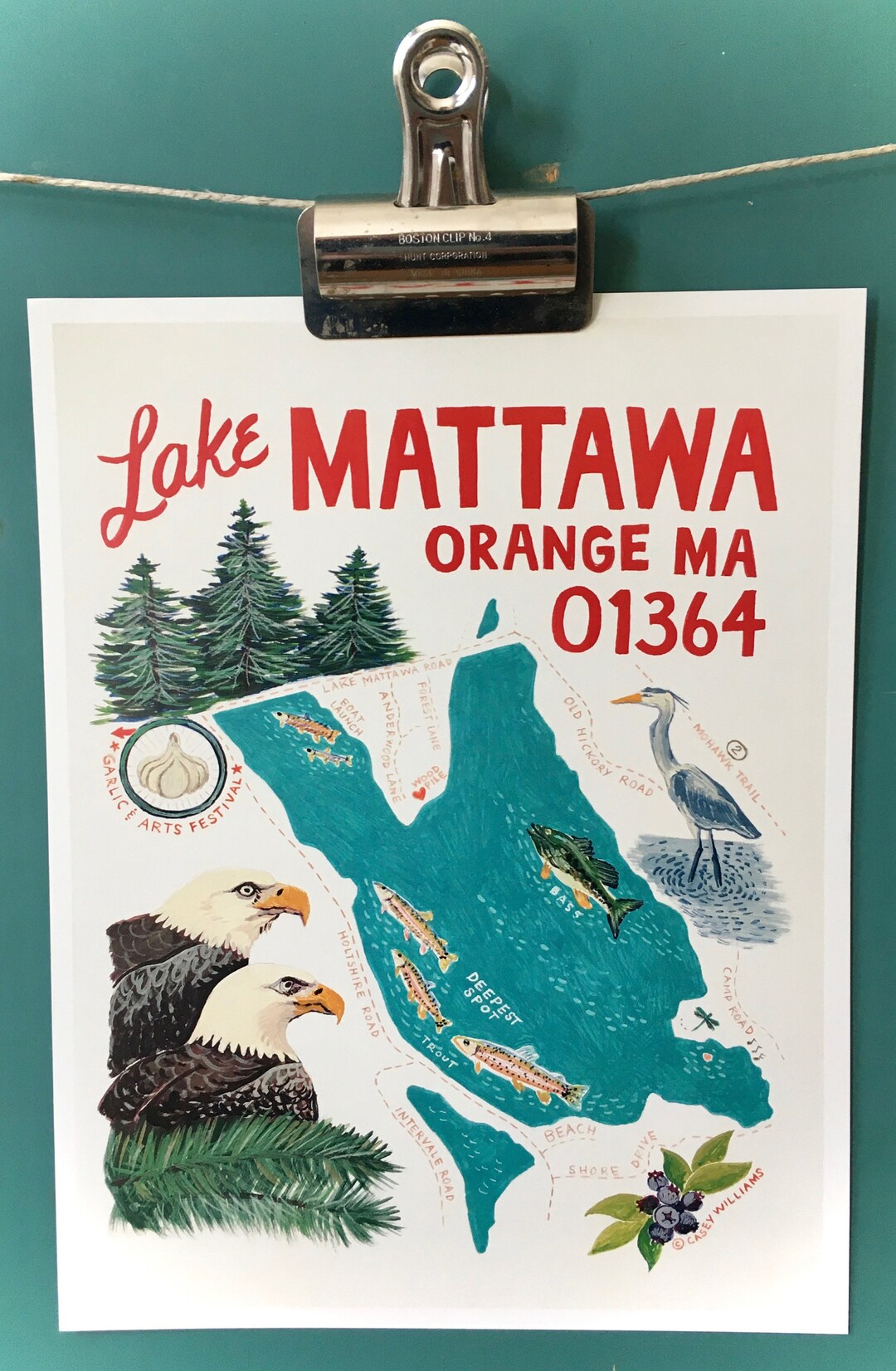 MAP ART / Art Print / Town Map Print / Lake Mattawa / Orange