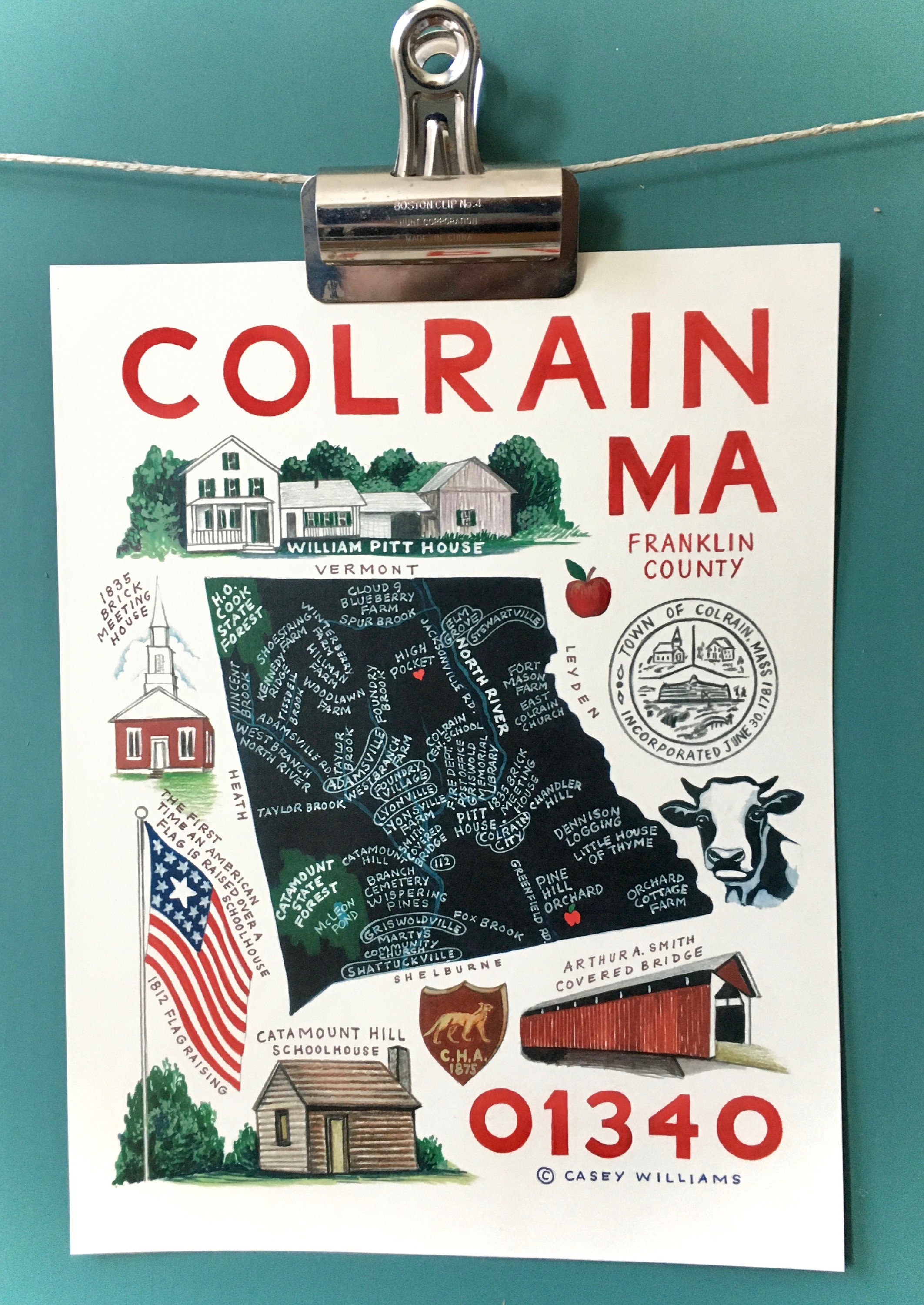 MAP ART / Art Print / Town Map Paintings / Colrain, Massachusetts ...
