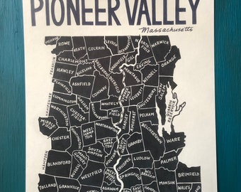 MAP ART / Art Print / Town Map Paintings / Pioneer Valley / Massachusetts