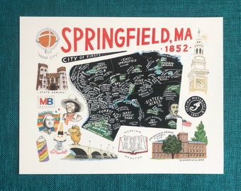 MAP ART / Art Print / Town Map Print / Springfield, Massachusetts