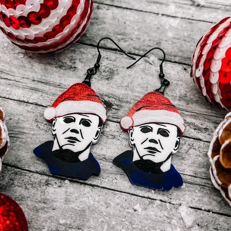 Michael Myers Christmas Earrings /  Merry Creepmas / Acrylic image 1