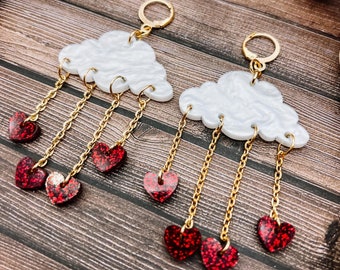 Valentine’s Day Earrings / Love Cloud Heart Rain / Acrylic Jewelry / Statement Earrings