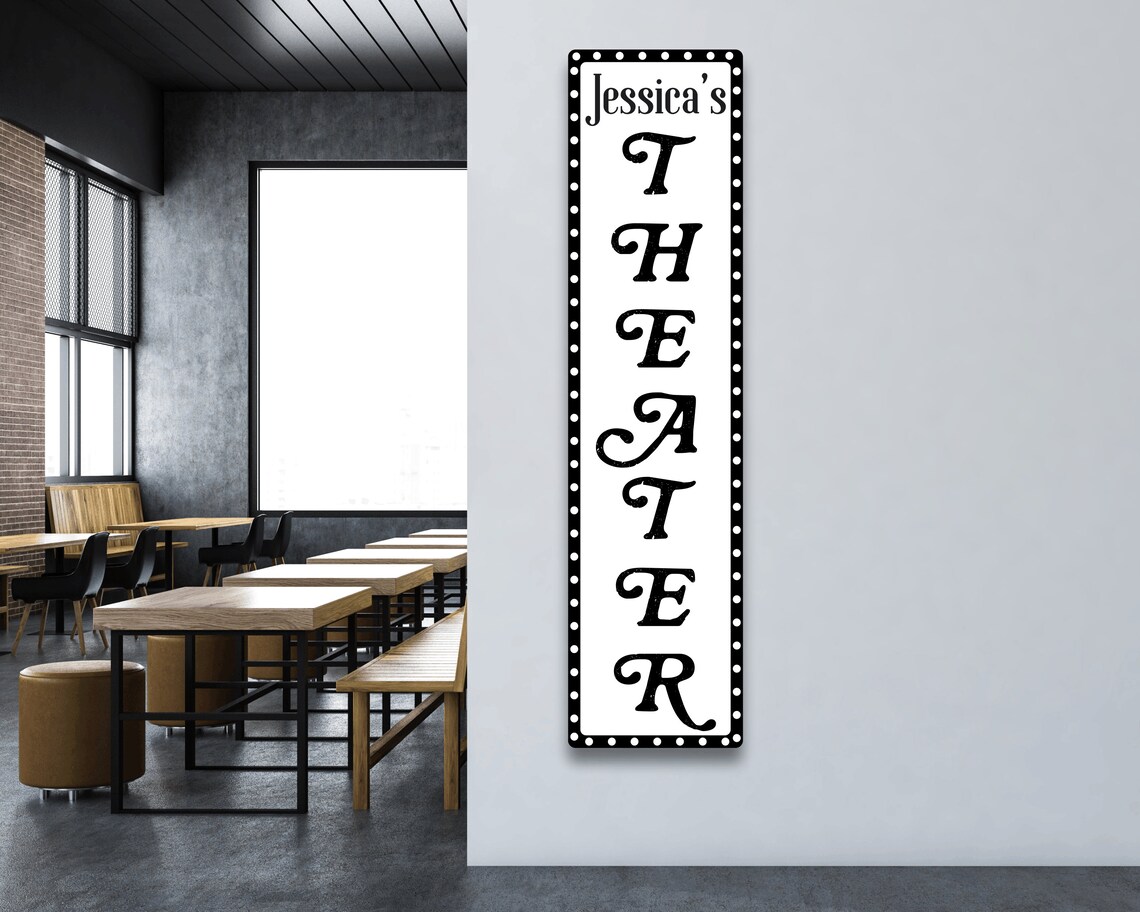 Theater Sign Vertical Personalized Name Sign Home Theater Etsy