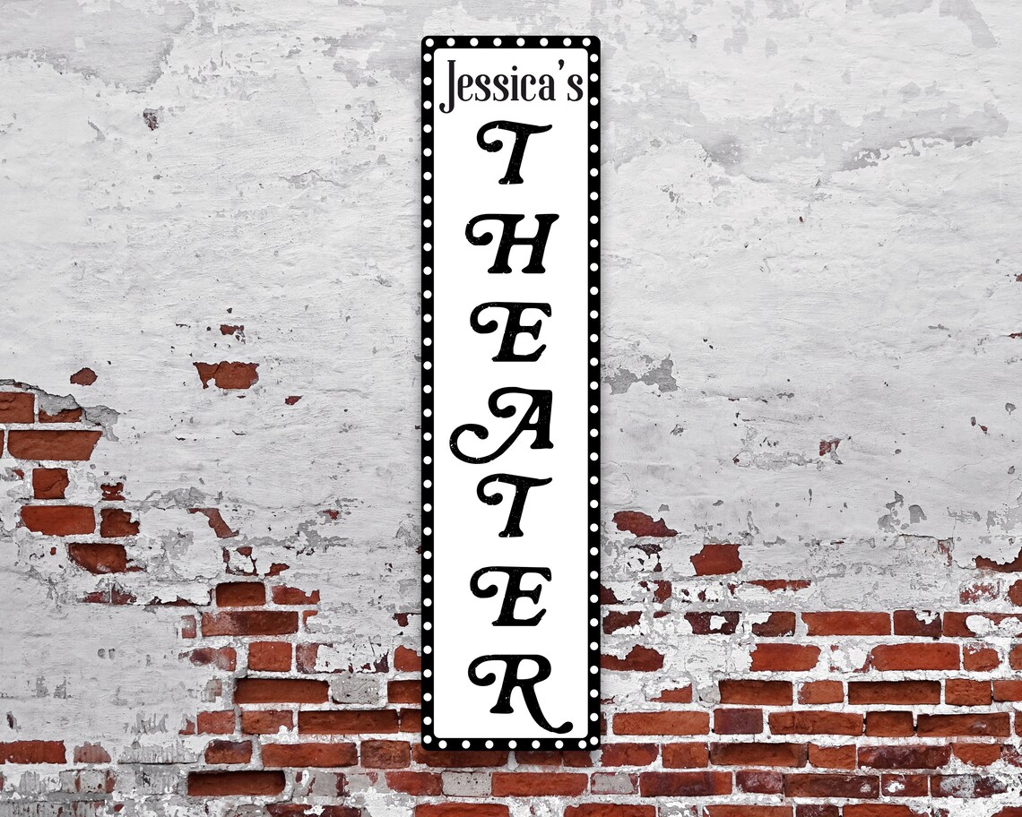 Theater Sign Vertical Personalized Name Sign Home Theater Etsy