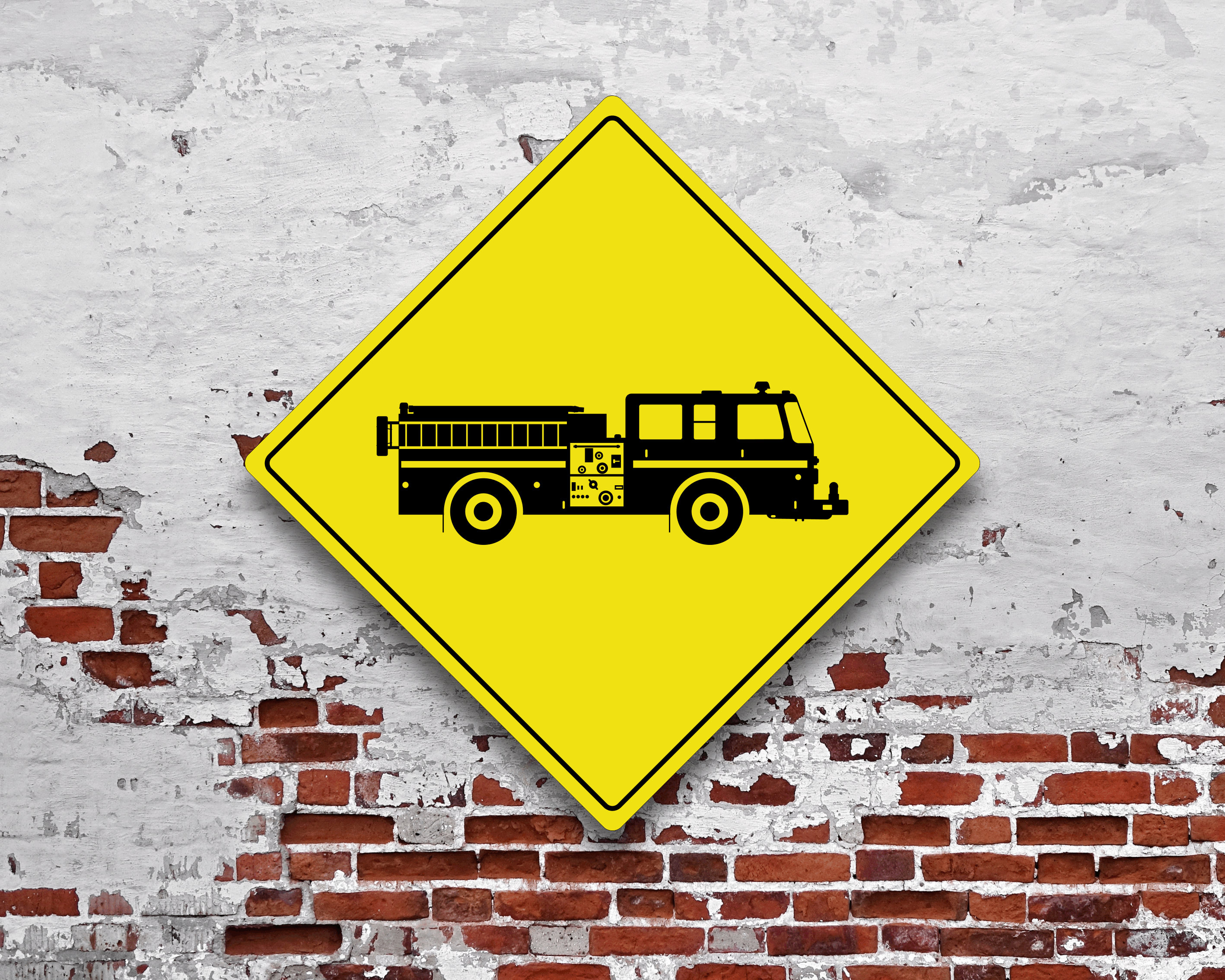 Fire Truck Crossing Sign Yellow Warning Sign Fence Decor | Etsy