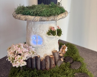 Whimsical Light-Up Fairy House | Handmade Mushroom Cottage Decor | Miniature Garden Fairy Hut