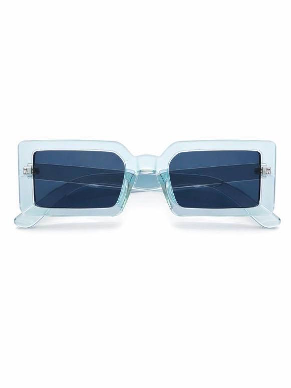 Blue Transparent Rectangle Sunglasses – Trendy Slim Frame  display picture 3