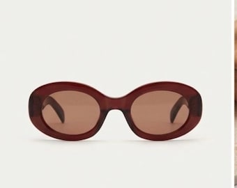 90s Vintage Oval Sunglasses in Deep Burgundy | Retro Wine Red Oversized Sunnies | Dark Cherry Mod Eyewear for Women | Y2K Minimalist Aesthet