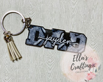 Dad With Kids Names Personalized Tassel Acrylic Keychain