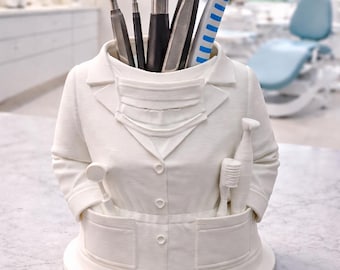 Female Dentist Lab Coat Pen Holder | Dental Assistant Desk Organizer (Digital Download)