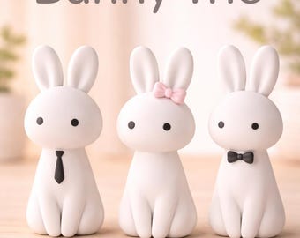 Chibi Bunny Trio Figurines – Japandi Minimalist Easter Decor (Digital Download)