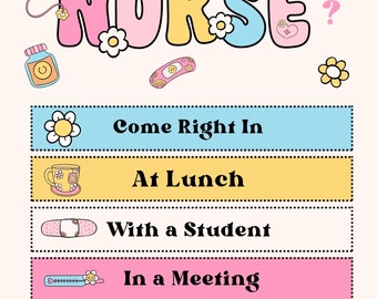 Retro School Nurse Door Sign – Colorful Printable Poster (Instant Download)
