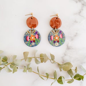 The Lantanas  Clay Earrings. Hand Painted Floral Design with lots of color! Polymer Clay Earrings. Boho Earrings