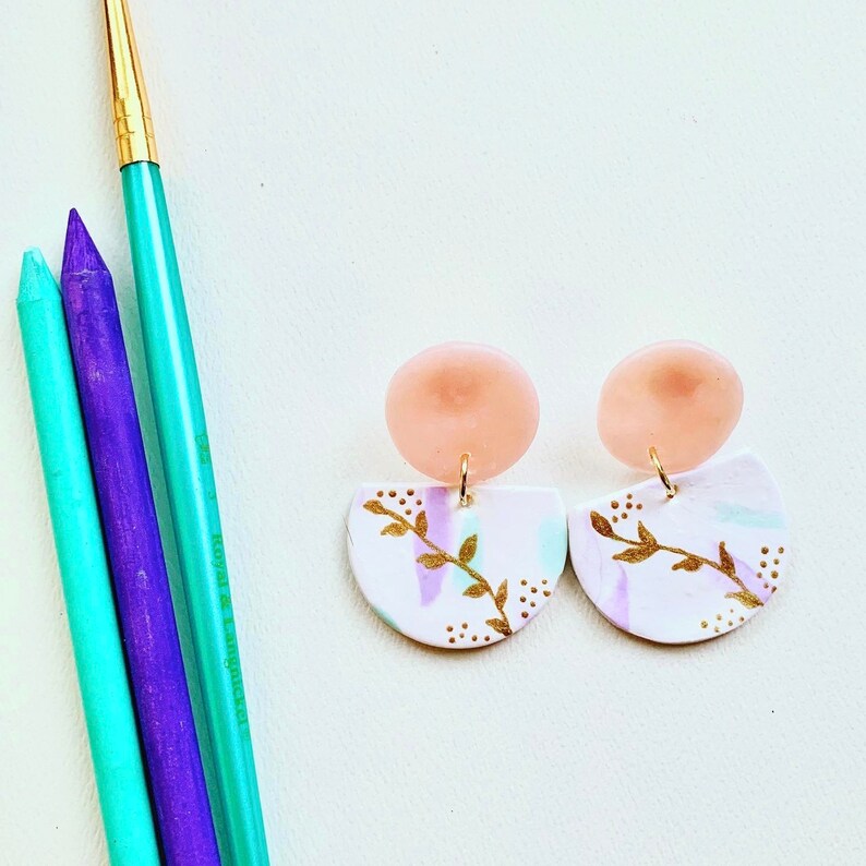 Watercolor Inspiration Polymer Clay Earrings. Hand Painted Etsy