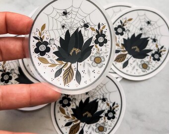 The Aragogs (Black and White Floral Spider)  | Clear Sticker
