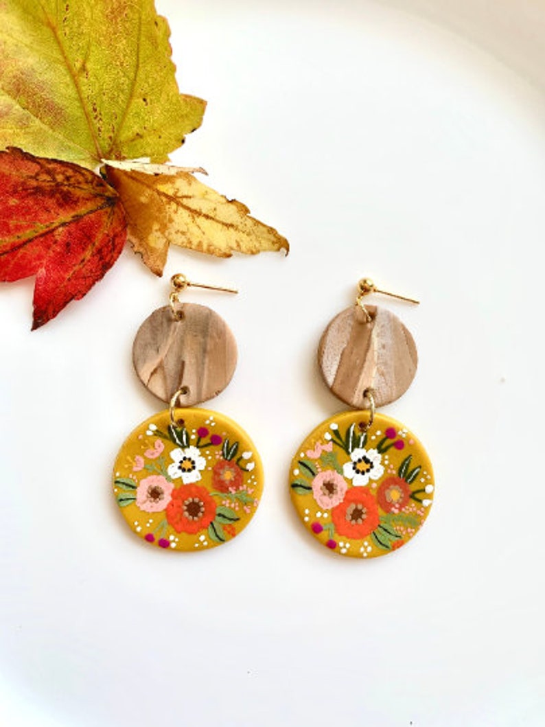 Polymer Clay Earrings. Hand Painted Floral Design With Lots of Etsy