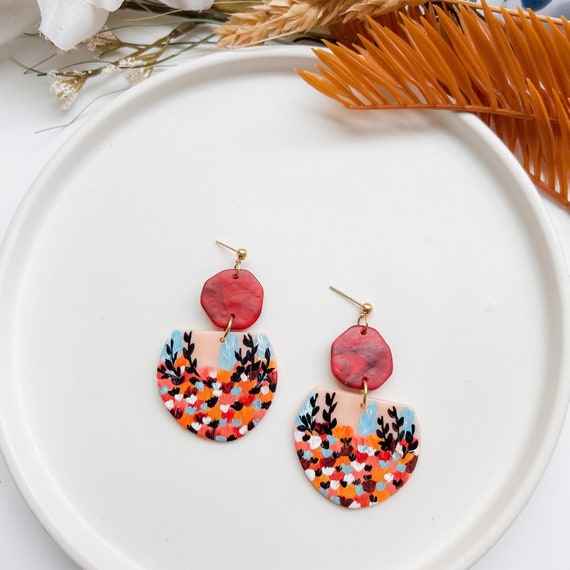 Hand painted clay earrings deals