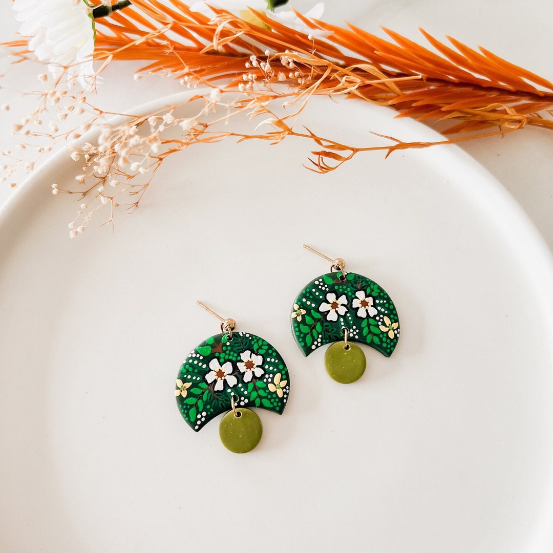 Green clay earrings deals