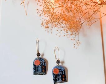 The Haunted House Clay Earrings