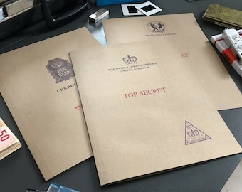 Archivos de informes de misión de agente secreto de accesorios de película / Juego de 3 carpetas de espionaje para cosplay