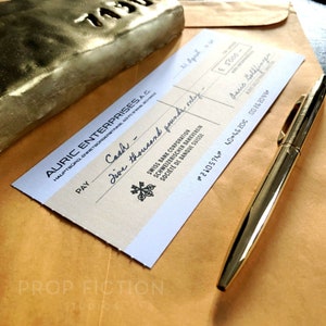 Cosplay Display Prop: Prop Auric Enterprises Cheque / Cosplay Bank Display Check