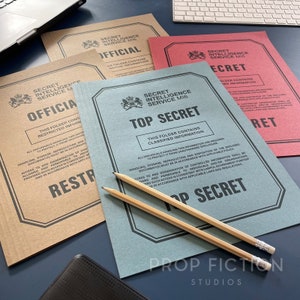 Movie Prop Top Secret Agent Intelligence Files / 4 x Cosplay Top Secret Spy Folder Set
