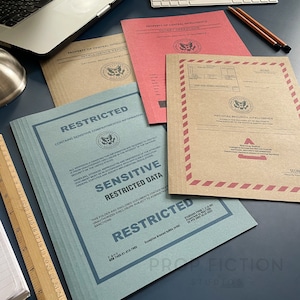 Cosplay Movie Prop Secret Agent Mission Report Files / 4 x Cosplay Top Secret Spy Intel Folder Set