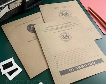 Archivos de informe de misión A4 de agente secreto de utilería cinematográfica / Juego de 3 carpetas espía para cosplay de la Agencia Central de Inteligencia