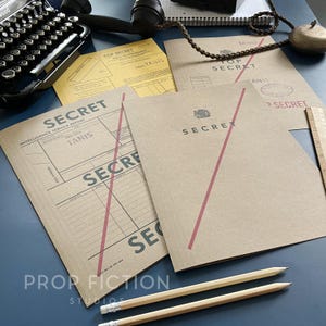 Cosplay Display Movie Prop 1930s Files / 4 x Tanis Classified Intelligence Top Secret Folder Set