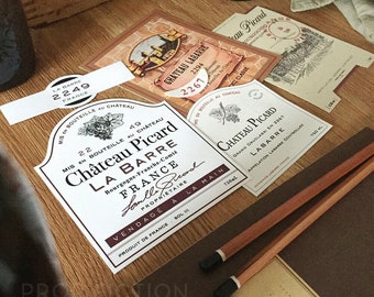 Cosplay Display Props: Prop Chateau Picard Wine Bottle 4 Label Set / Cosplay Drink Stickers