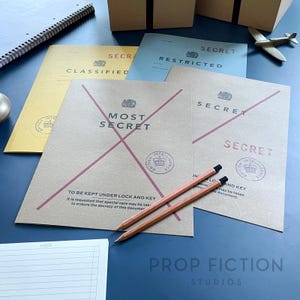 Movie Prop 1930s / 1940s Wartime Intelligence Files / 4 x Cosplay Top Secret Spy Folder Set