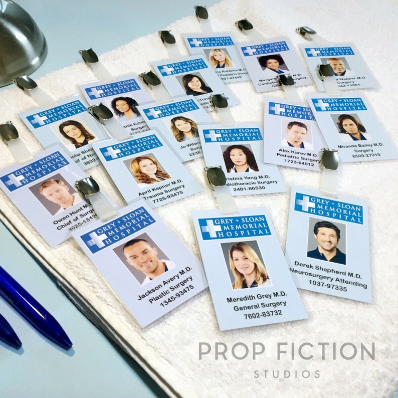 Cosplay Costume Display Props - Grey + Sloan Memorial Hospital Doctor Set / MD Clip-on ID Cards image 1