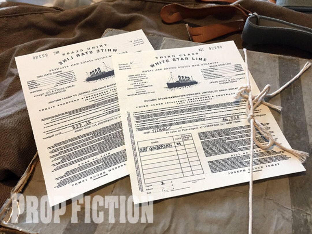 Titanic Pair of 3rd Class / Steerage White Star Line Paper Movie Prop