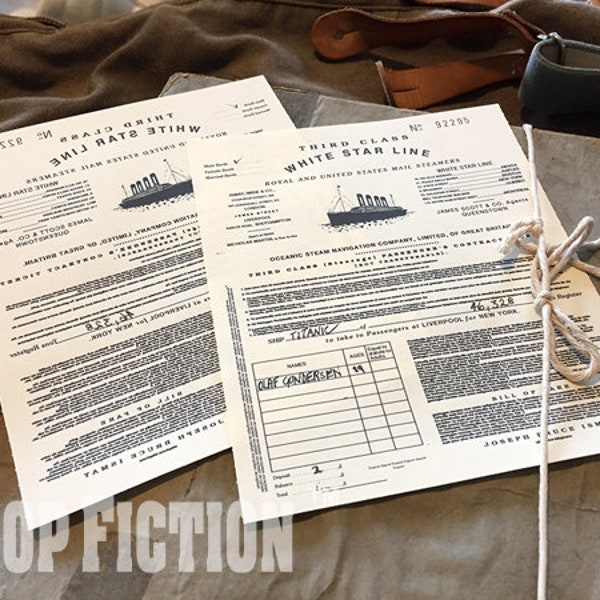 Historical 1912 Display Props - Pair of 3rd Class / Steerage Titanic White Star Line Paper Cosplay Movie Prop Tickets