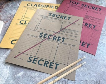 Movie Prop Secret Intelligence Report Files / 3 x Cosplay Top Secret Wartime Spy Folder Set