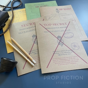 Movie Prop Vintage Naval Intelligence Files / 5 x Cosplay Top Secret Spy Folder Set