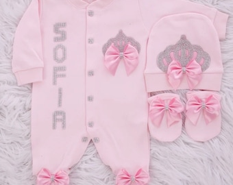 3pcs crown royal baby girl hospital exit newborn bling baby girl outfit infant layette set personalized baby girl outfit baby girl gift set