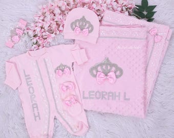5pcs bling crown baby girl hospital exit newborn baby girl outfit baby girl layette set personalized baby girl outfit new baby girl gift