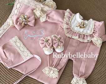 5pcs vintage baby outfit hospital exit personalized newborn  baby girl outfit new baby girl gift set Ropa Para Recien Nacido Princess