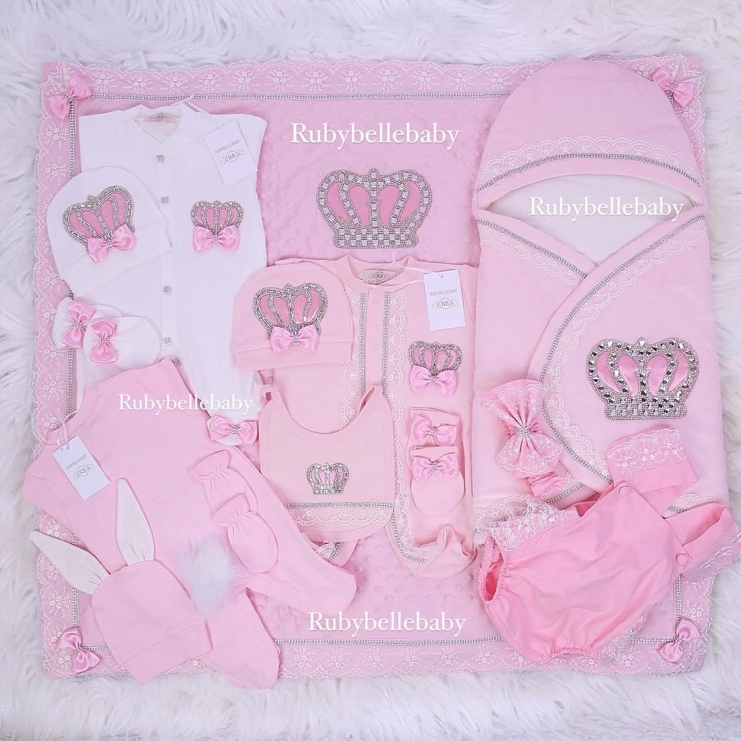 13pcs Bling Crown Newborn Baby Girl Outfit, Newborn Baby Girl Gift Set, Baby Girl Lace Swaddle, Personalized Baby Girl Outfit, Baby Outfit