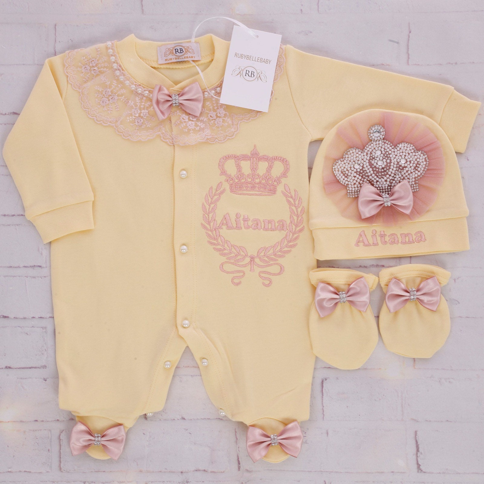 Conjunto de salida de hospital de bebé recién nacido amarillo 3 uds  conjunto de canastilla personalizado para niña bebé trajes ostentosos para  niña - Etsy México