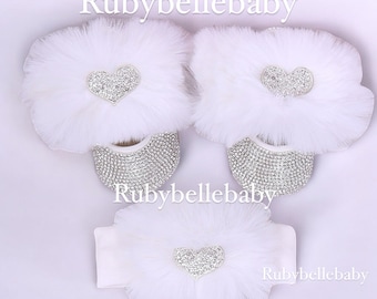 Conjunto de zapatos y diadema para bebé con brillo: regalo para niña recién nacida