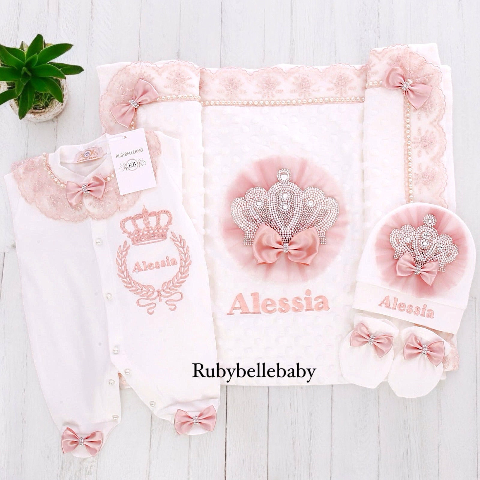 Personalized Baby Girl Outfit: Bling Crown Layette Set