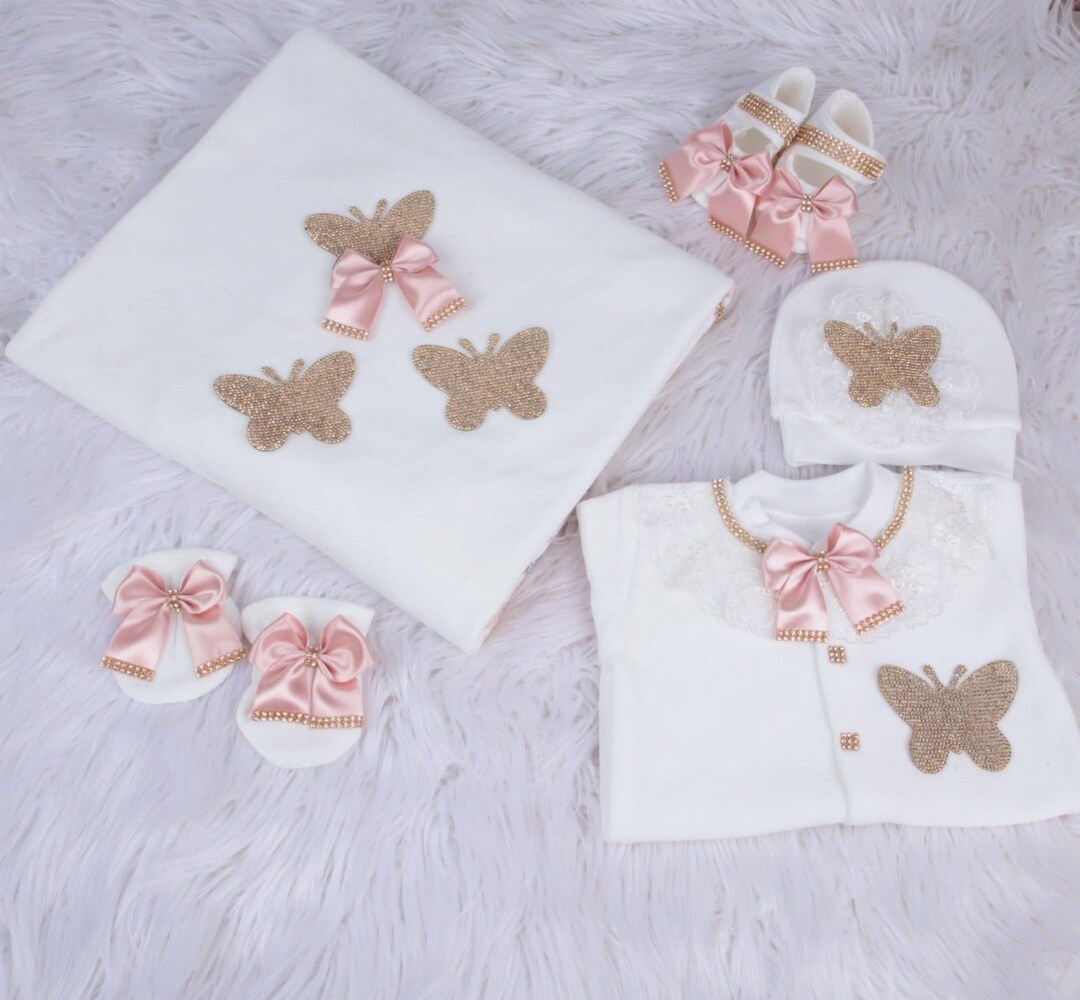 5pcs Butterfly Baby Girl Hospital Exit Newborn Baby Girl Bling Outfits