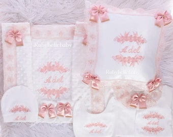 Embroidered Floral Baby Girl Outfit: Organic Cotton Newborn Clothes, 6-Piece Set