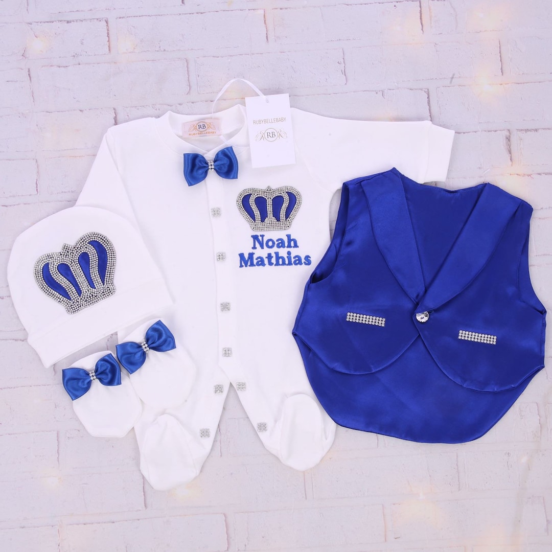 5pcs Crown Baby Boy Hospital Exit Newborn Baby Boy Bling Outfits Baby