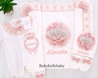 4pcs bling crown baby girl hospital exit newborn bling baby girl outfit baby girl layette set personalized baby girl outfit baby shower gift
