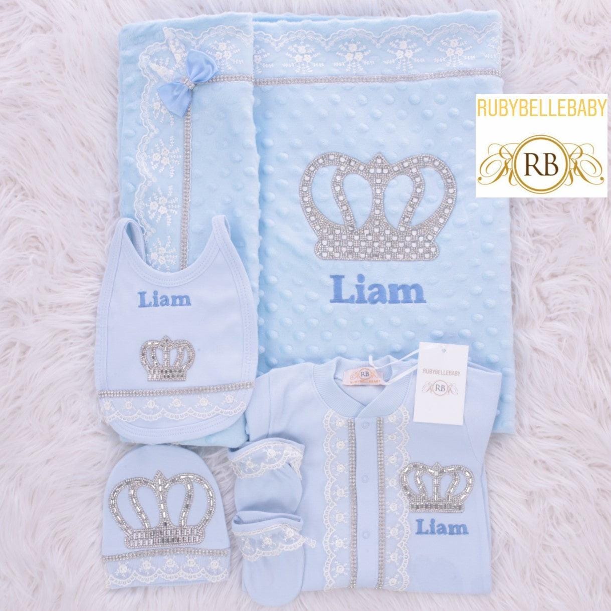 5pcs bling crown baby boy outfit take me home newborn baby boy clothing organic baby boy layette set personalized baby boy swaddle gift set