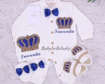 Bling Baby Crown Outfit: Personalized Organic Cotton Layette Set